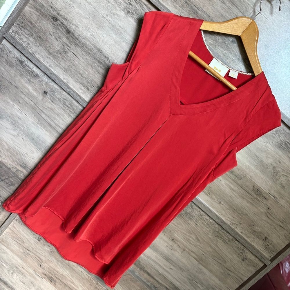 Maeve Anthropologie XS Red Orange Blouse Top Boardwalk Preppy Boho Luxury Retro